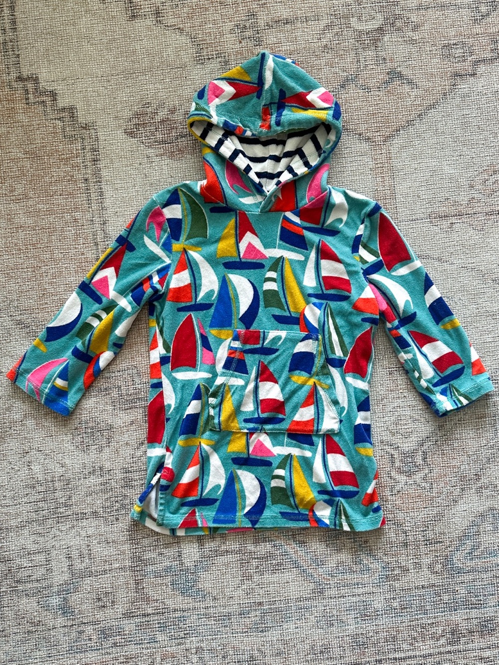 Mini Boden Terry Towel Hoodie 5-6y Sailboat Swim CoverUp